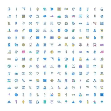 Vector line art icons collection creating a large set Stock Illustration