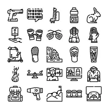Vector line art icons set covering various concepts Stock Illustration