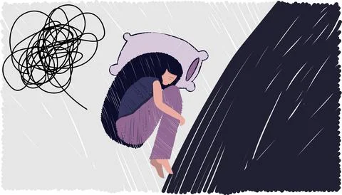 Vector line art illustration.  The concept of sadness, loneliness, depression. Stock Illustration