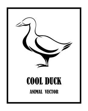 Vector Line Art Illustration logo of a duck. It is standing. It is black and whi Stock Illustration