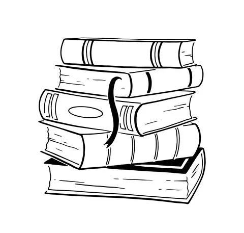 Vector line art illustration of stack of books Stock Illustration
