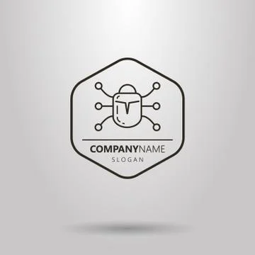 Vector line art logo of beetle in a hexagon frame Stock Illustration