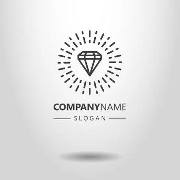 Vector line art logo of diamond in rays Stock Illustration