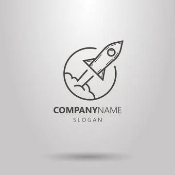 Vector line art logo of flying rocket Stock Illustration