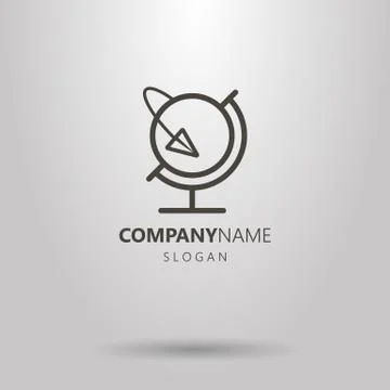 Vector line art logo of the globe and paper airplane Stock Illustration