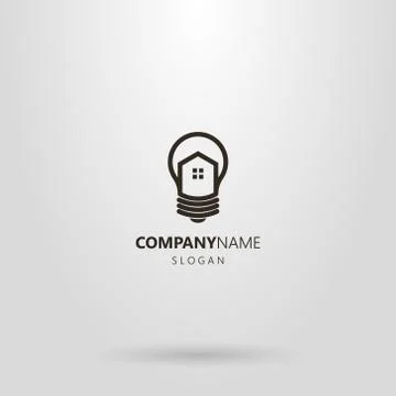 Vector line art logo of house in a light bulb Illustrazione stock