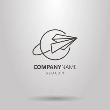 Vector line art logo of paper airplane and planet Stock Illustration