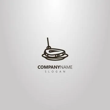 Vector line art logo of steak pounded with a fork on a plate Stock Illustration