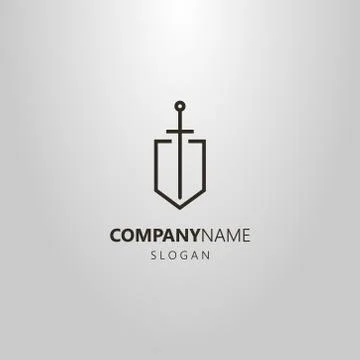 Vector line art  logo of sword in a shield frame Stock Illustration