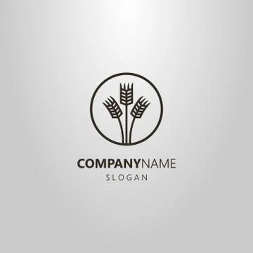 Vector line art logo of three wheat ears in a round frame Illustrazione stock