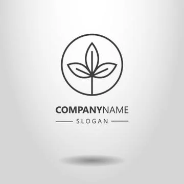 Vector line art logo of an twig in a round frame Stock Illustration