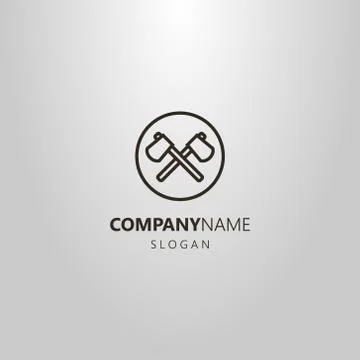 Vector line art logo of two crossed axes in a round frame Иллюстрация
