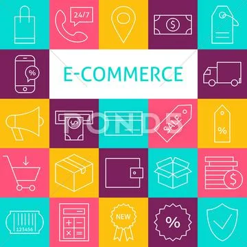 Vector Line Art Modern E-commerce Icons Set Stock Illustration