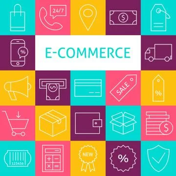 Vector Line Art Modern E-commerce Icons Set Stock Illustration