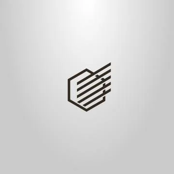 Vector line art modern sign hexagon with a linear abstract wing on it Stock Illustration