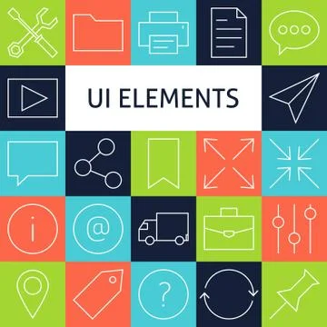 Vector Line Art Modern Universal Web and Mobile Icons Set Stock Illustration