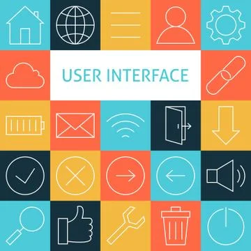 Vector Line Art Modern Web and Mobile User Interface Icons Set Stock Illustration