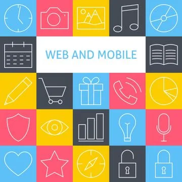 Vector Line Art Modern Website and Mobile User Interface Icons Set Stock Illustration