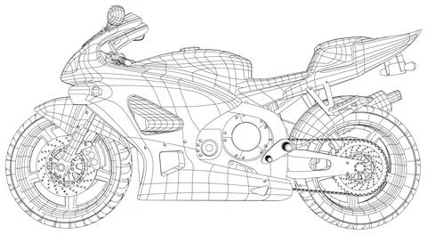 Vector line art motorcycle concept design. Sport bike black contour outline Stock-Illustration
