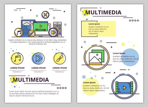 Vector line art multimedia poster banner template Stock Illustration