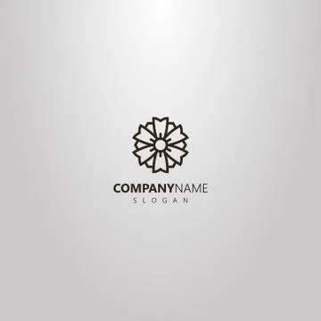 Vector line art outline logo of flower with six petals Stock Illustration