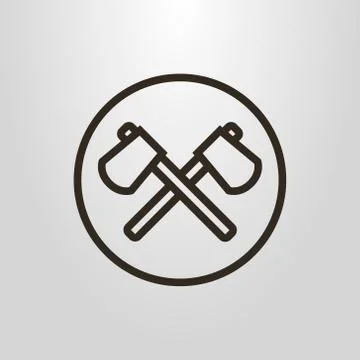  vector line art pictogram of two crossed axes in a round frame Illustrazione stock