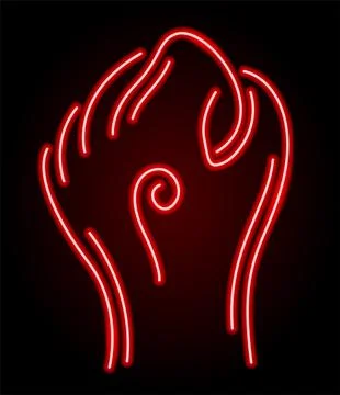 Vector line art with red neon fist shape Stock Illustration