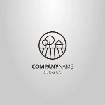 Vector line art round logo of a private farm Stock Illustration