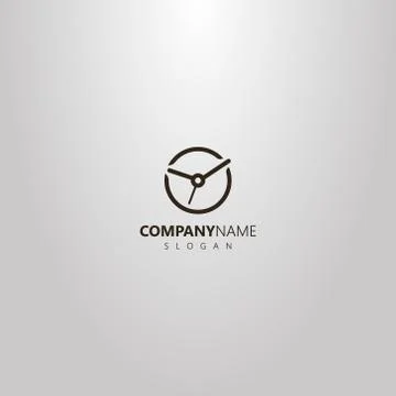 Vector line art round logo of analog clock Stock Illustration