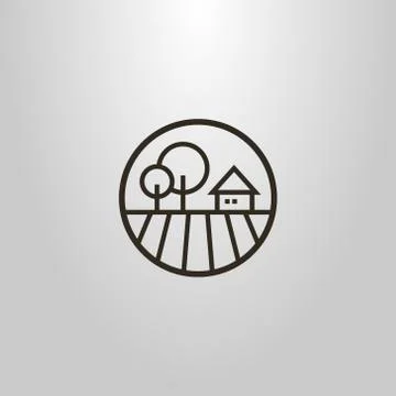 Vector line art round symbol of a private farm Illustrazione stock