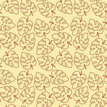 Vector line art seamless pattern of tropical monstera leaves Stockillustratie