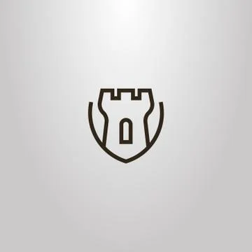 Vector line art sign of a castle tower on a shield Stock Illustration