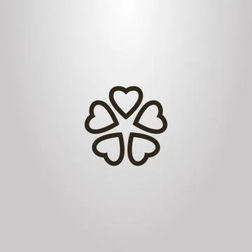 Vector line art sign of five heart-shaped petals flower Illustrazione stock