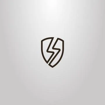 Vector line art sign of a shield with a thunderstorm sign on it Stock Illustration
