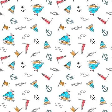 Vector line art summer seamless beach pattern. Seamless fabric or wrapping paper Illustrazione stock