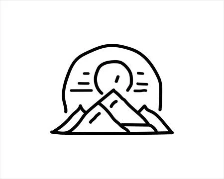 Vector line art of sun and mountain Stock Illustration