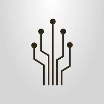 Vector line art symbol of cyber chip tree Stock Illustration