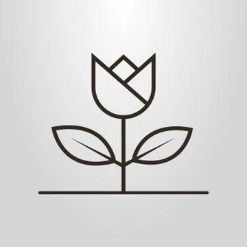 Vector line art  symbol of flower with leafs Иллюстрация