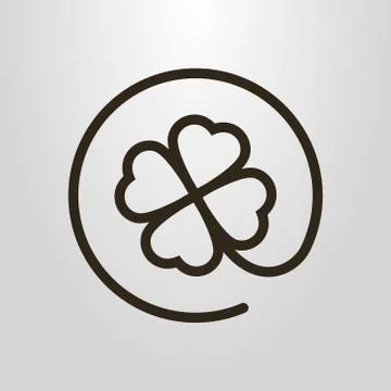 Vector line art symbol of four-leafed clover in a round frame Stock Illustration