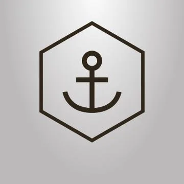 Vector line art symbol of a simple flat anchor in a hexagon frame Stock Illustration