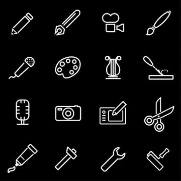 Vector line art tool icon set Stock Illustration