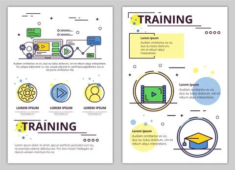 Vector line art training poster, banner template Stock Illustration