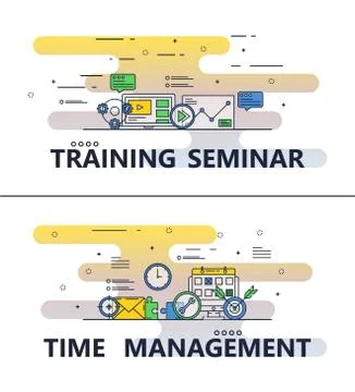 Vector line art training seminar poster banner Illustrazione stock