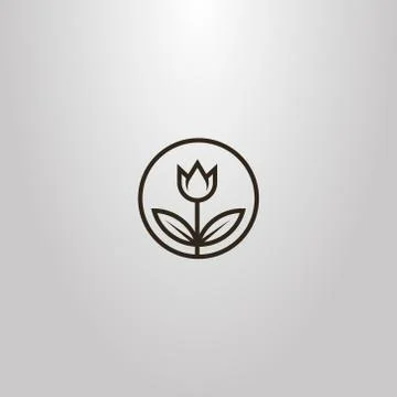 Vector line art tulip sign with leaves in a round frame Stock-Illustration