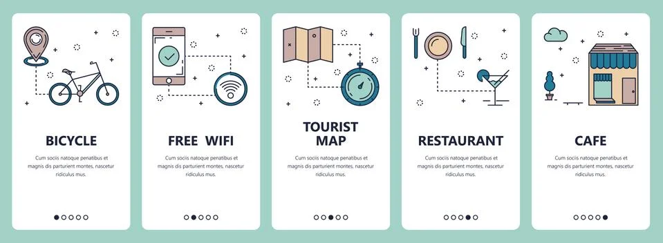 Vector line art web and mobile app template set Ilustración de archivo