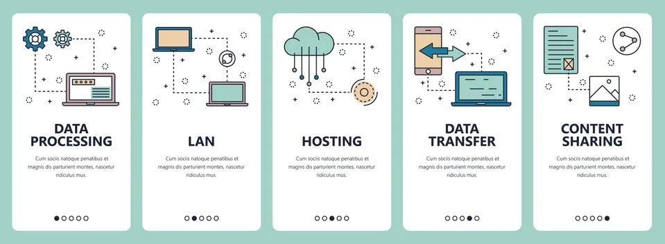 Vector line art web and mobile app template set Ilustración de archivo