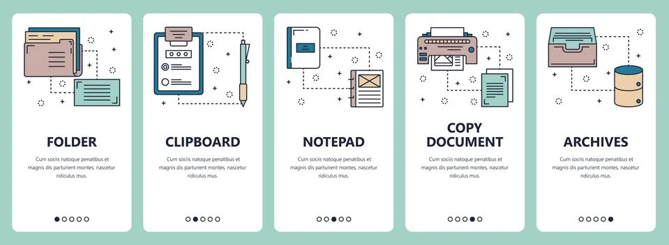 Vector line art web and mobile app template set Stock Illustration