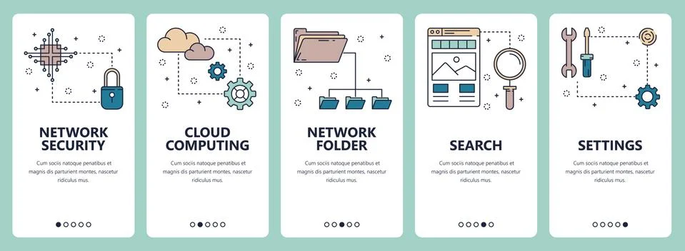 Vector line art web and mobile app template set Ilustración de archivo