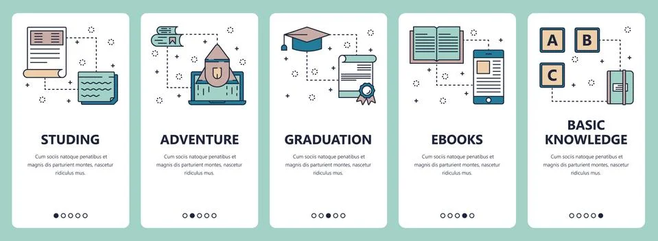 Vector line art web and mobile app template set Stock Illustration