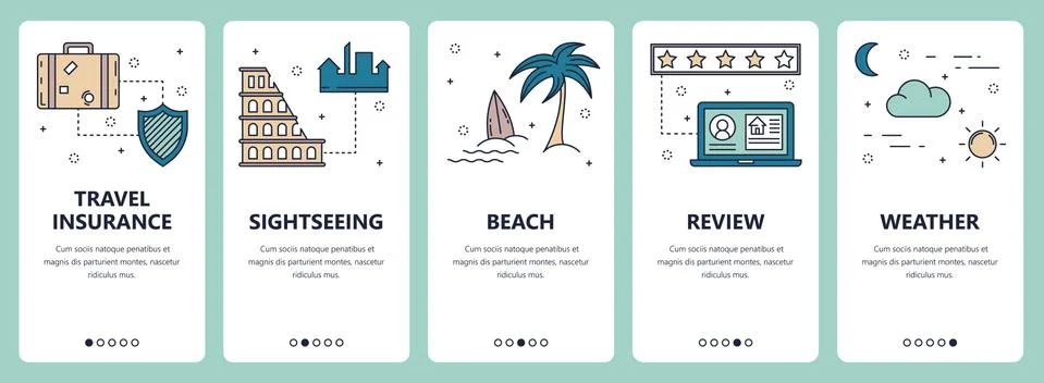 Vector line art web and mobile app template set Ilustración de archivo